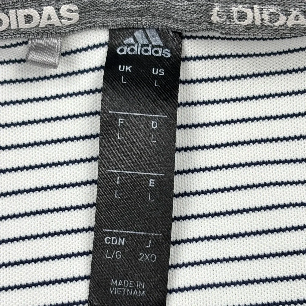 adidas Polo Shirt Mens Large White Navy Striped Golf Performance Short Sleeve L